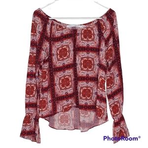 Merritt Charles Top Women's Sz Large Moroccan Red Tile Blouse